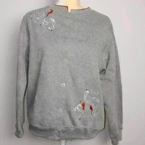 Bonnie Evans Gray Red Button Sweater Sz Medium